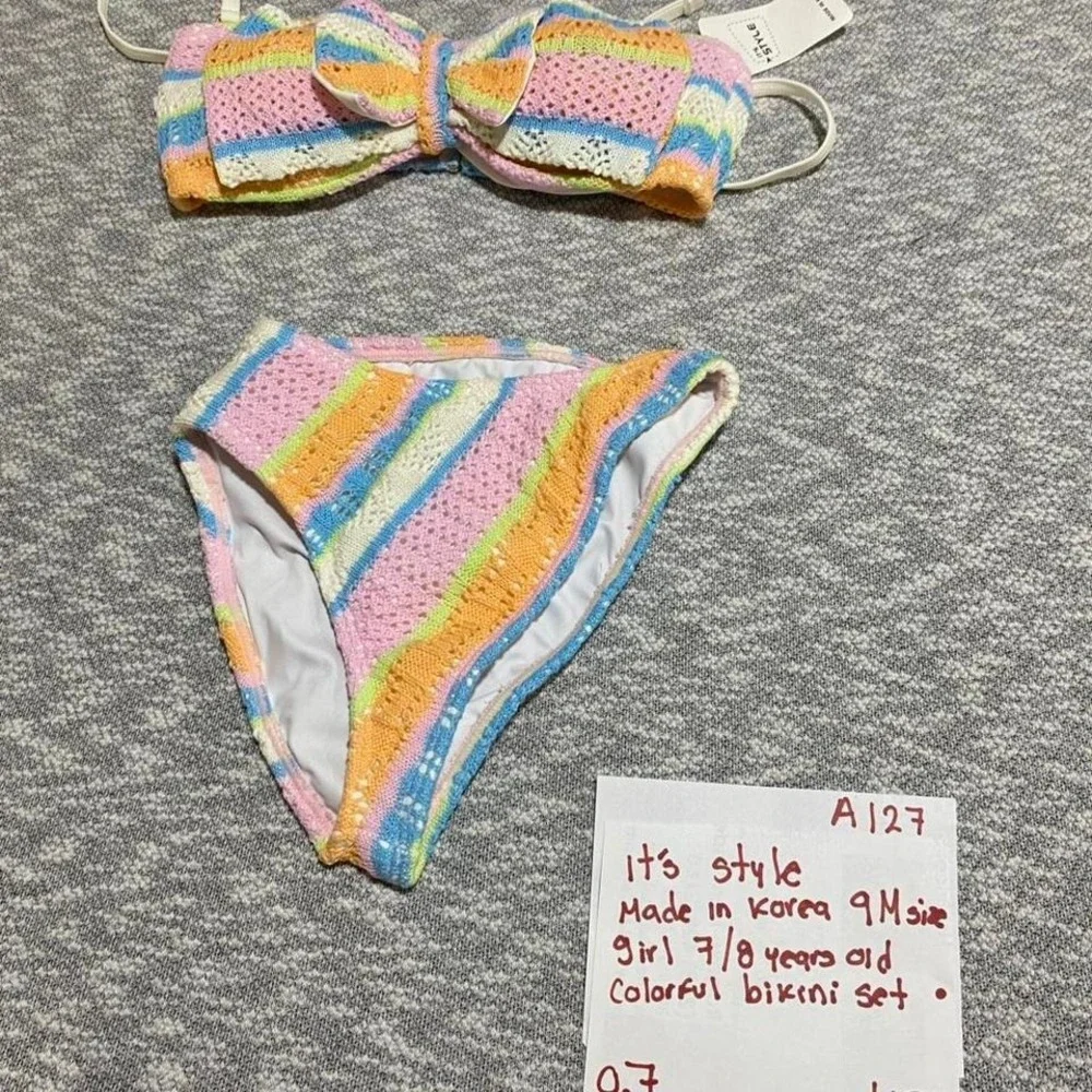 coloured bikini set top/bottoms Made Korea 9M=girl 7-8 years old. SKU-A127